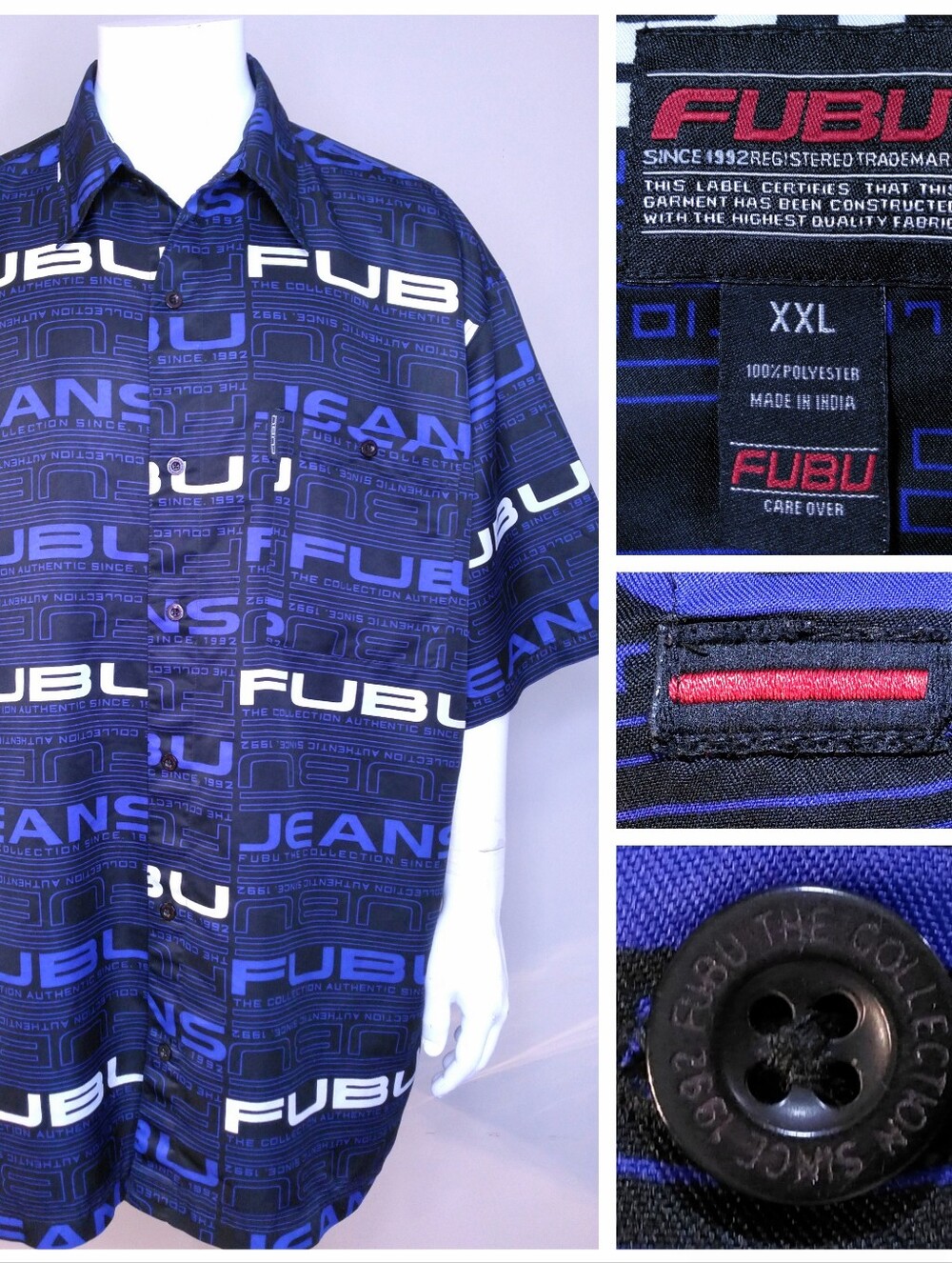 FUBU JEANS Vintage Short Sleeve Button Up Shirt XXL Multicolor 2XL Y2K Platinum